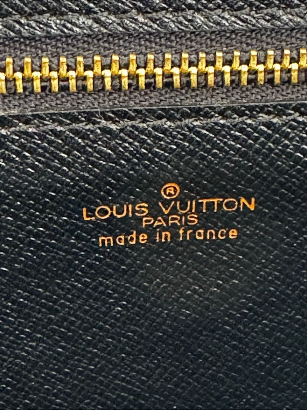 Louis Vuitton VTG Classic Black Leather Clutch Gold LV Button + Dust Bag 10x7”